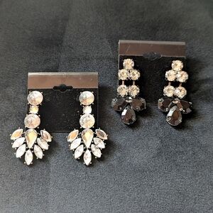 Black and White Rhinestone Silver Dangle Earrings Set Formal Bridal Prom